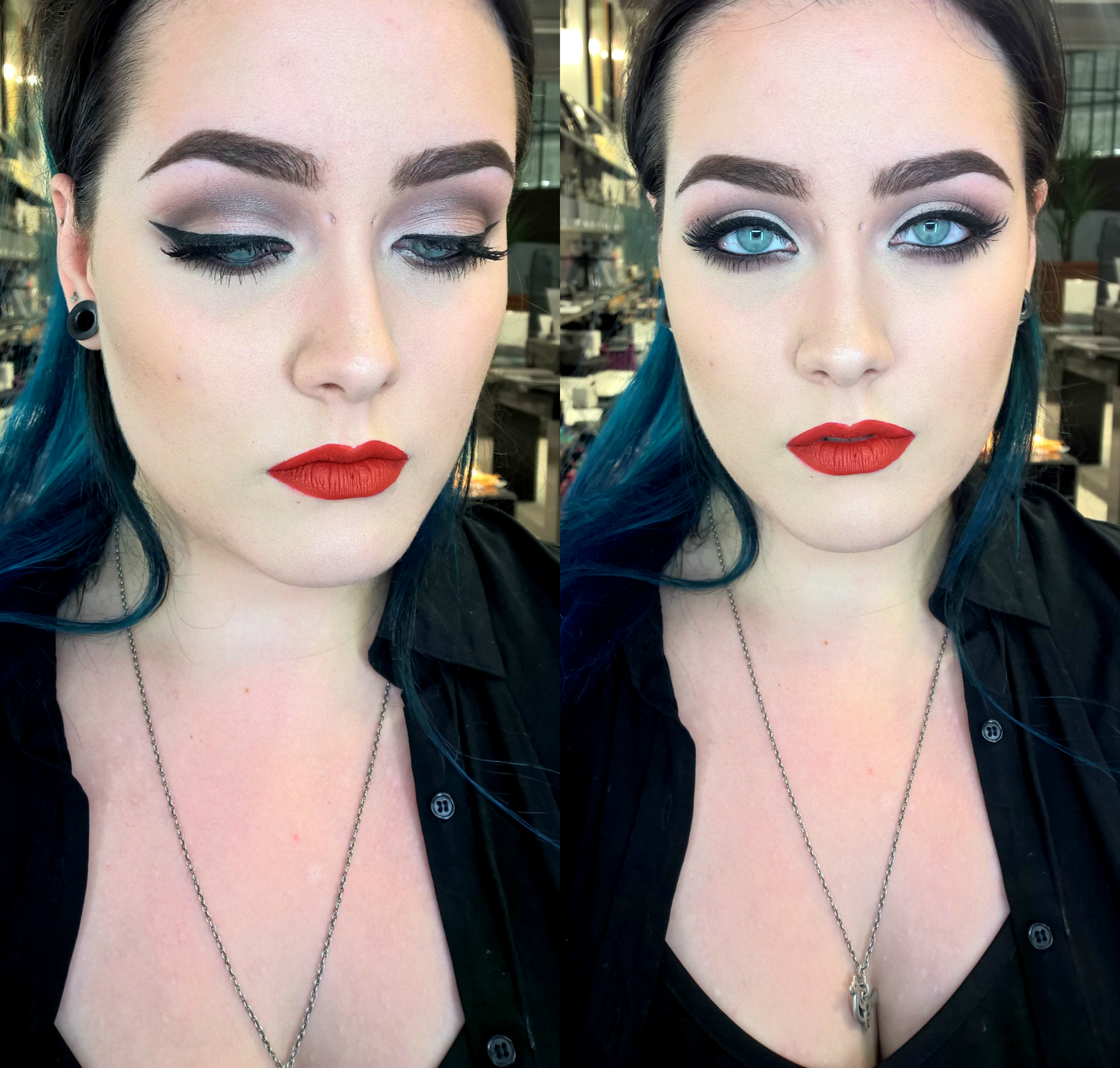 klassinen.jpg Classic makeup - red lips and bold winged eyeliner