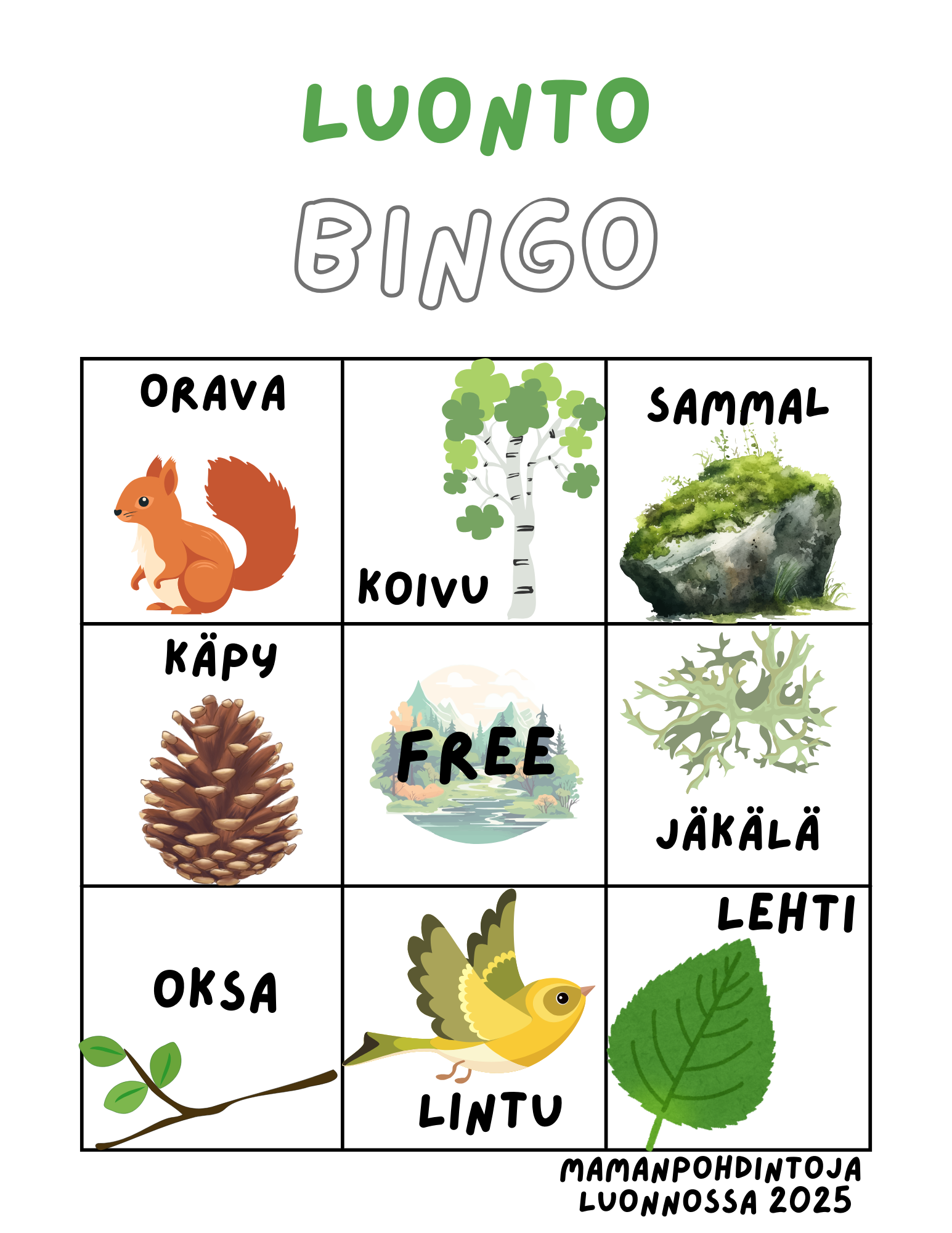 Luonto Bingo Hauska Tapa Havannoida Ymp rist Janican Matkassa