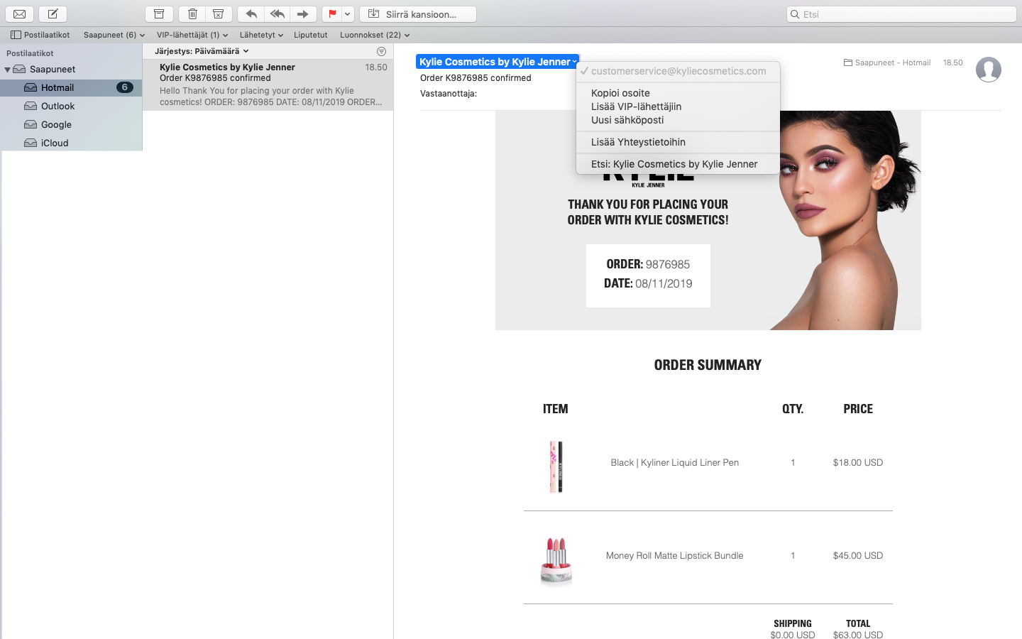 Kylie Cosmetics tilaaminen Suomeen