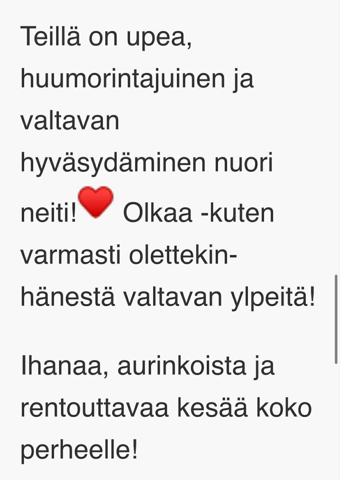 Opettajan kirjoittama viesti