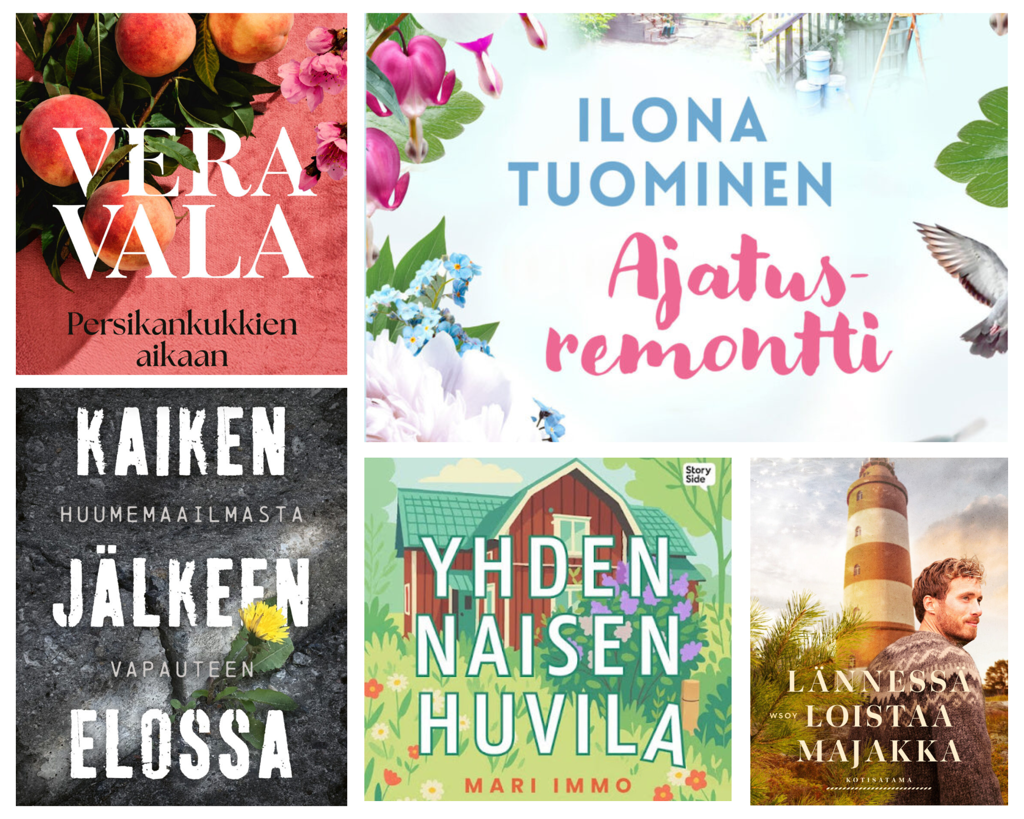 Kirjojen kansikuvat kollaasissa