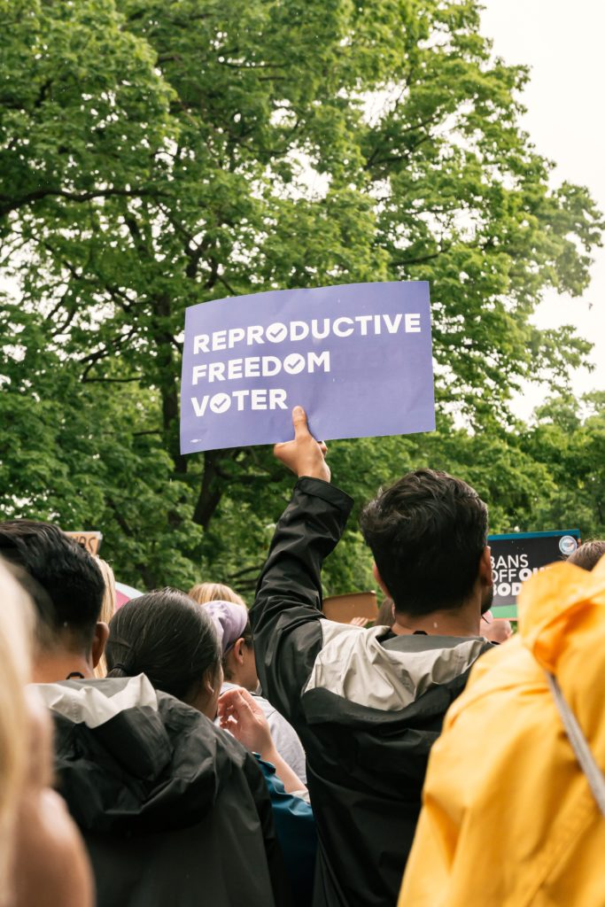 Mielenosoituskyltti: Reproductive freedom voter.