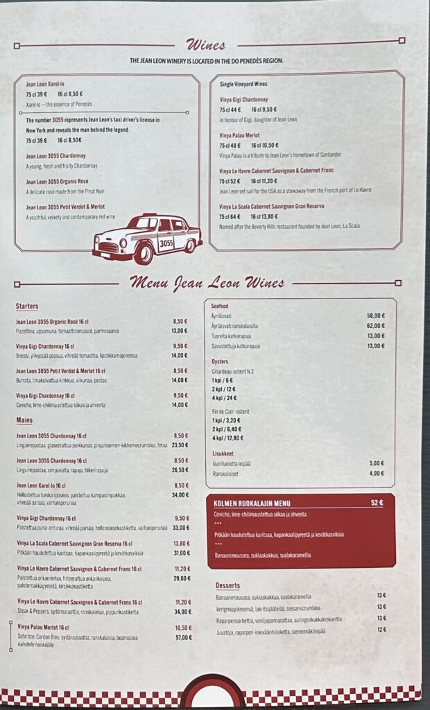 Jean Leon menu